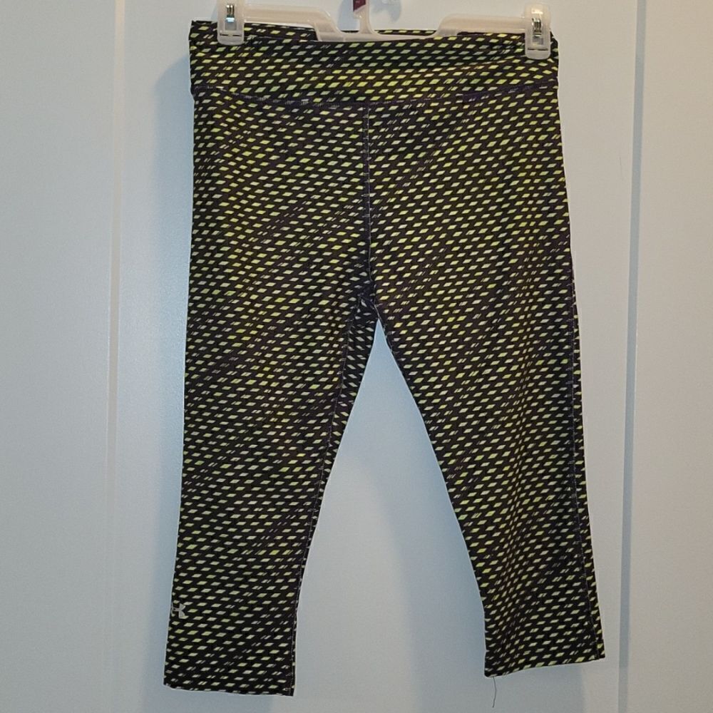 Under Armour Compression Heat Gear Green Diamonds Capri leggings Pants Large